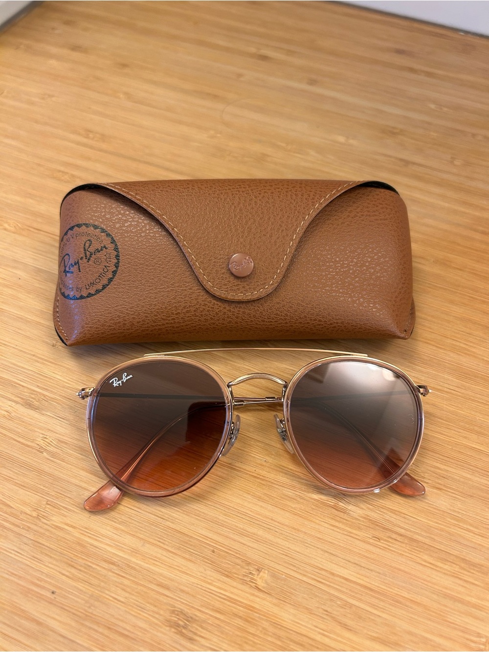 Ray-Ban Gold Frame Sunglasses with Brown Gradient Lenses